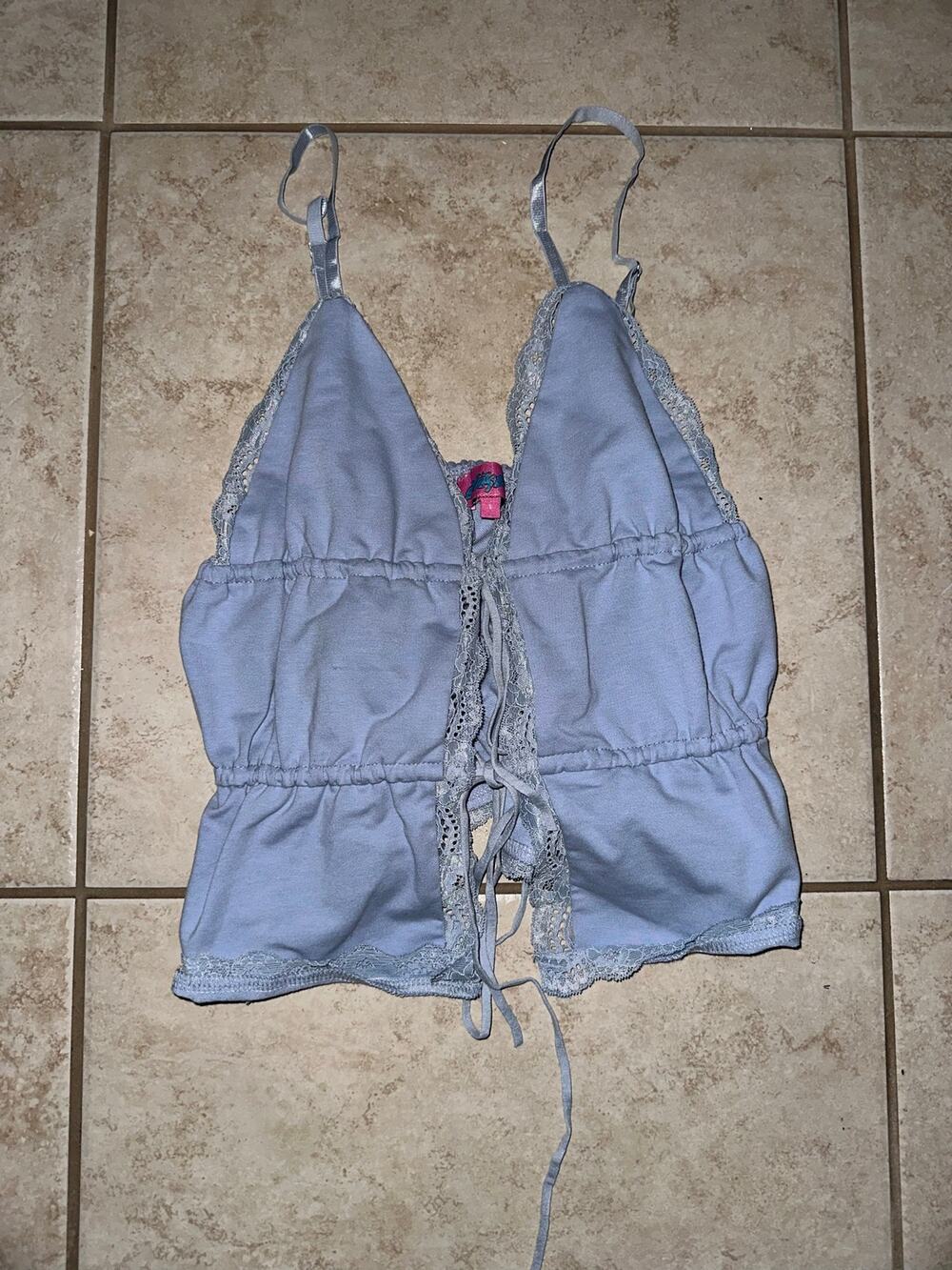 Edikted S Blue Lace Tie Front Cami Crop Top Y2K Coquette Fairy Grunge Women